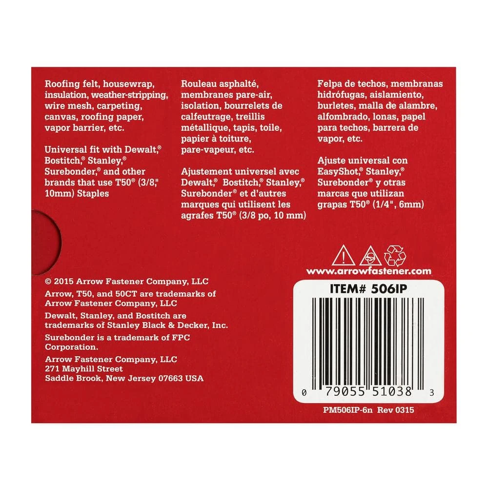 Arrow T50 3/8 in. Leg x 3/8 in. Crown Galvanized Steel Staples (5,000-Pack) 6 Arrow T50 3/8 in. Leg x 3/8 in. Crown Galvanized Steel Staples (5,000-Pack) - Image 6