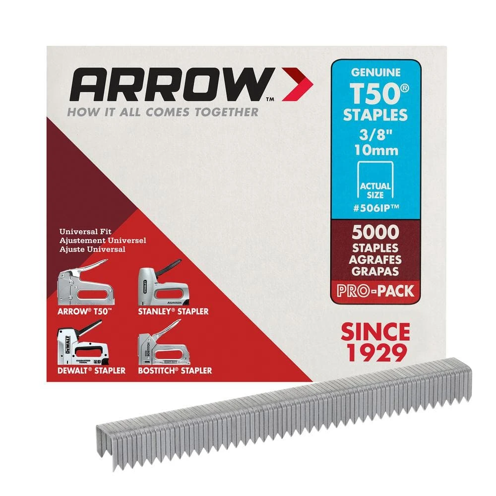 Arrow T50 3/8 in. Leg x 3/8 in. Crown Galvanized Steel Staples (5,000-Pack) 4 Arrow T50 3/8 in. Leg x 3/8 in. Crown Galvanized Steel Staples (5,000-Pack) - Image 4