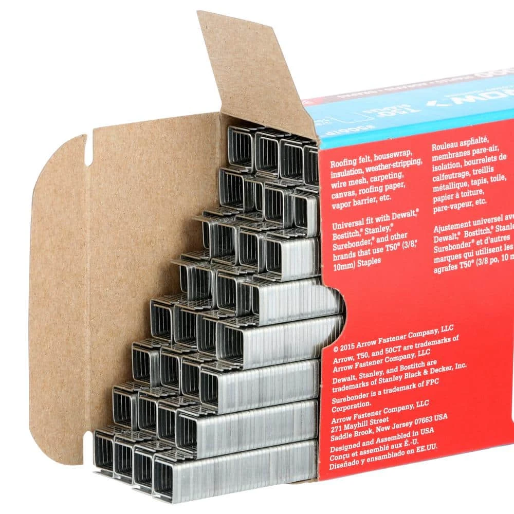 Arrow T50 3/8 in. Leg x 3/8 in. Crown Galvanized Steel Staples (5,000-Pack) 2 Arrow T50 3/8 in. Leg x 3/8 in. Crown Galvanized Steel Staples (5,000-Pack) - Image 2