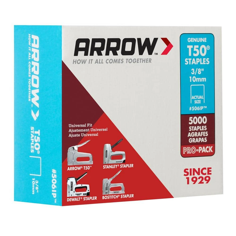 Arrow T50 3/8 in. Leg x 3/8 in. Crown Galvanized Steel Staples (5,000-Pack) 8 Arrow T50 3/8 in. Leg x 3/8 in. Crown Galvanized Steel Staples (5,000-Pack) - Image 8