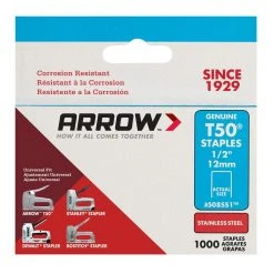 Arrow T50 1/2 in. Stainless-Steel Staples (1,000-Pack) -Hand Tools Sales Store arrow staples 508ss1 4f 1000