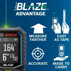 Bosch BLAZE 165 ft. Laser Distance Tape Measuring Tool with Color Screen and Measurement Rounding Functionality -Hand Tools Sales Store bosch laser distance measurer glm165 22 40 1000
