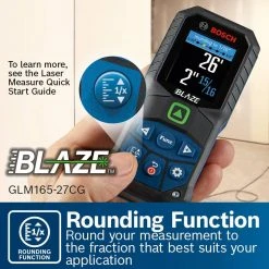 Bosch BLAZE 165 ft. Green Laser Distance Tape Measuring Tool with Bluetooth, Haptic Feedback, and Measurement Rounding -Hand Tools Sales Store bosch laser distance measurer glm165 27cg 1f 1000