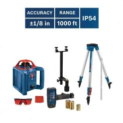 Bosch 800 ft. Rotary Laser Level Self Leveling Complete Kit with Hard Carrying Case Factory Reconditioned -Hand Tools Sales Store bosch laser level grl800 20hvk rt 1d 1000