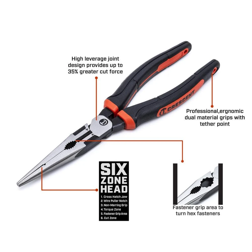 Crescent 8 in. Z2 Dual Material High Leverage Long Nose Pliers 2 Crescent 8 in. Z2 Dual Material High Leverage Long Nose Pliers - Image 2