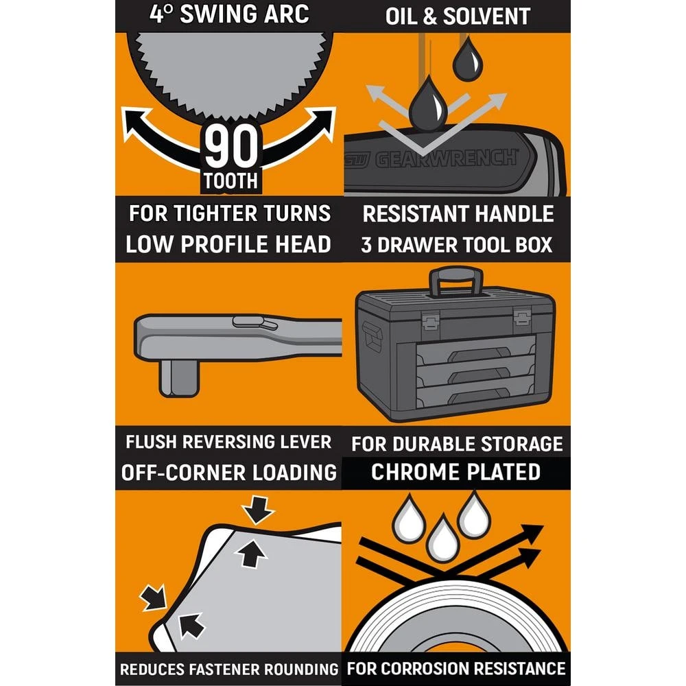 GEARWRENCH 1/4 in. and 3/8 in. Drive 90-Tooth Standard and Deep SAE/Metric Mechanics Tool Set in 3-Drawer Storage Box (232-Piece) 15 GEARWRENCH 1/4 in. and 3/8 in. Drive 90-Tooth Standard and Deep SAE/Metric Mechanics Tool Set in 3-Drawer Storage Box (232-Piece) - Image 15