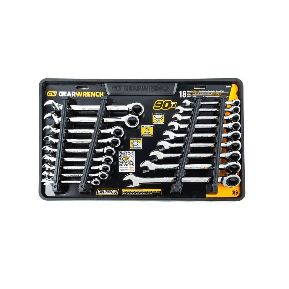GEARWRENCH SAE/MM 90-Tooth Pro Combination Ratcheting Wrench Tool Set with Tray (18-Piece) 4 GEARWRENCH SAE/MM 90-Tooth Pro Combination Ratcheting Wrench Tool Set with Tray (18-Piece) - Image 4