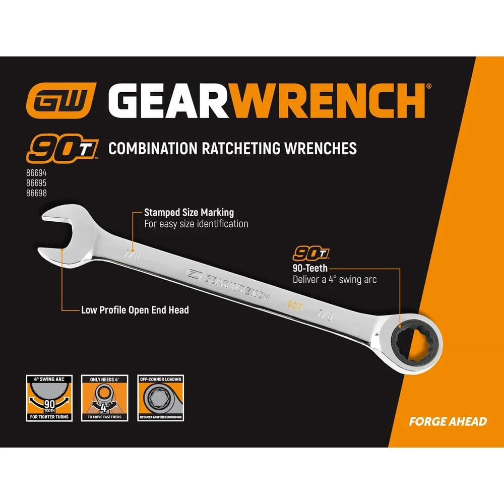 GEARWRENCH SAE/MM 90-Tooth Pro Combination Ratcheting Wrench Tool Set with Tray (18-Piece) 7 GEARWRENCH SAE/MM 90-Tooth Pro Combination Ratcheting Wrench Tool Set with Tray (18-Piece) - Image 7