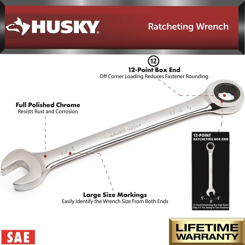 Husky 1/4 in. 12-Point SAE Ratcheting Combination Wrench 2 Husky 1/4 in. 12-Point SAE Ratcheting Combination Wrench - Image 2