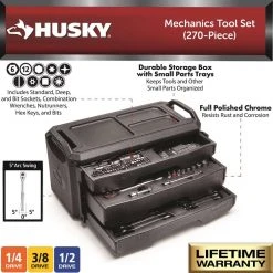 Husky Mechanics Tool Set (270-Piece) -Hand Tools Sales Store husky mechanics tool sets h270mtsrm 40 1000