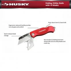 Husky Folding Lock-Back Utility Knife, Red with 10-Blades -Hand Tools Sales Store husky utility knives 99979 4f 1000