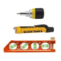 Klein Tools 3-Piece Voltage Tester, Stubby Multi-bit Screwdriver and Level Tool Set