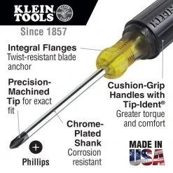 Klein Tools 2-Piece 4 in. Shank Cushion-Grip Screwdriver Set with 1/4 in. Slotted and #2 Phillips -Hand Tools Sales Store klein tools screwdriver sets 85442 40 1000