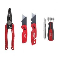 Milwaukee 7-in-1 Combination Wire Stripper/Cutter Plier with FASTBACK Folding Utility Knife Set and 11-in-1 Screwdriver (4-Piece)