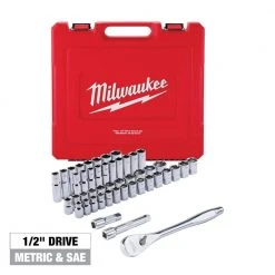 Milwaukee 1/2 in. Drive 15 in. Breaker Bar and 1/2 in. Drive SAE/Metric Ratchet and Socket Mechanics Tool Set (48-Piece) -Hand Tools Sales Store milwaukee breaker bars 48 22 9011 48 22 9010 77 1000
