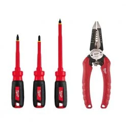 Hand Tools Sales Store 27 Milwaukee Electrician's 4-Piece Insulated Hand Tool Set with Screwdrivers and Wire Strippers