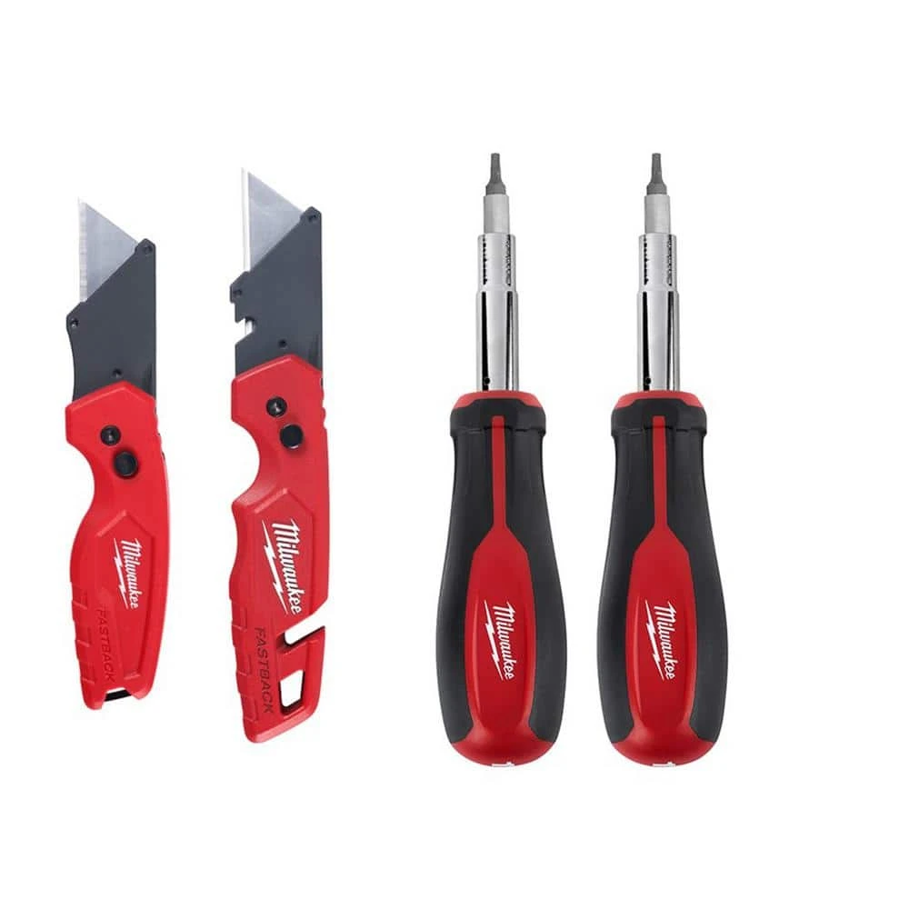 Milwaukee FASTBACK Folding Utility Knife Set with 11in1 Multi-Tip Screwdriver with Square Drive Bits (4-Piece) 1 Milwaukee FASTBACK Folding Utility Knife Set with 11in1 Multi-Tip Screwdriver with Square Drive Bits (4-Piece)