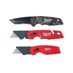 Milwaukee FASTBACK 3 in. Camo Stainless Steel Spring Assisted Folding Knife with FASTBACK Folding Utility Knife Set (3-Piece)