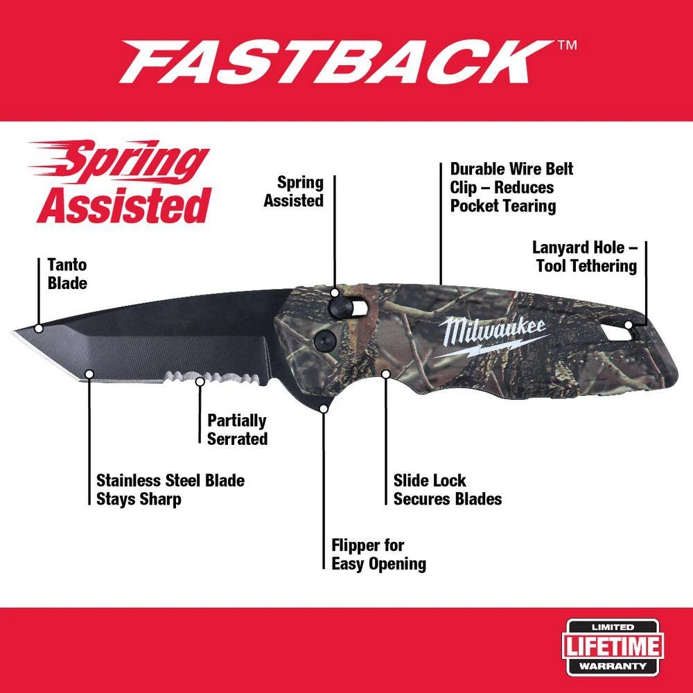 Milwaukee FASTBACK 2 .95 in. Camo Stainless Steel Spring Assisted Folding Knife and FASTBACK Folding Utility Knife Set (3-Piece) 2 Milwaukee FASTBACK 2 .95 in. Camo Stainless Steel Spring Assisted Folding Knife and FASTBACK Folding Utility Knife Set (3-Piece) - Image 2