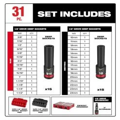 Milwaukee SHOCKWAVE Impact-Duty 1/2 in. Drive Metric and SAE Deep Well Impact PACKOUT Socket Set (31-Piece) -Hand Tools Sales Store milwaukee impact socket sets 49 66 6806 40 1000
