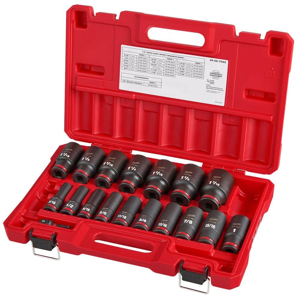 Milwaukee SHOCKWAVE 1/2 in. Drive SAE Deep Well 6 Point Impact Socket Set (18-Piece) 1 Milwaukee SHOCKWAVE 1/2 in. Drive SAE Deep Well 6 Point Impact Socket Set (18-Piece)