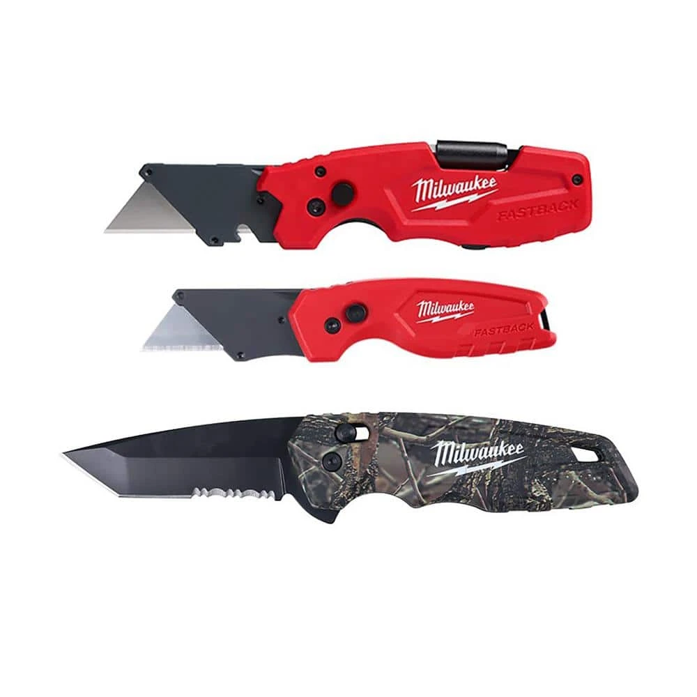 Milwaukee FASTBACK 6-In-1 Folding Utility Knives & FASTBACK Compact Folding Utility Knife & FASTBACK Camo Folding Knife (3-Piece) 1 Milwaukee FASTBACK 6-In-1 Folding Utility Knives & FASTBACK Compact Folding Utility Knife & FASTBACK Camo Folding Knife (3-Piece)