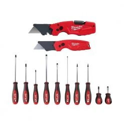 Milwaukee FASTBACK 6-in-1 Folding Utility Knives and FASTBACK Compact Folding Utility Knife Set with Screwdriver Set (12-Piece)