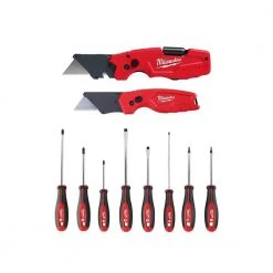 Milwaukee FASTBACK 6-In-1 Folding Utility Knives and FASTBACK Compact Folding Utility Knife Set with Screwdriver Set (10-Piece)