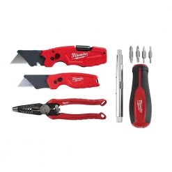 Milwaukee FASTBACK Folding Utility Knives Set with Combination Plier and 11-In-1 Screwdriver (4-Piece)