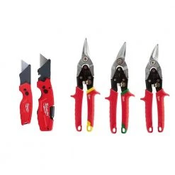 Milwaukee FASTBACK 6-in-1 Folding Utility Knives and FASTBACK Compact Folding Utility Knife Set with Aviation Snip Set (5-Piece)