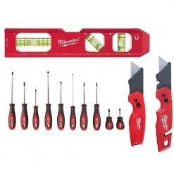 Milwaukee 7 in. Billet Torpedo Level with Screwdriver Set and FASTBACK Folding Utility Knife Set (13-Piece)