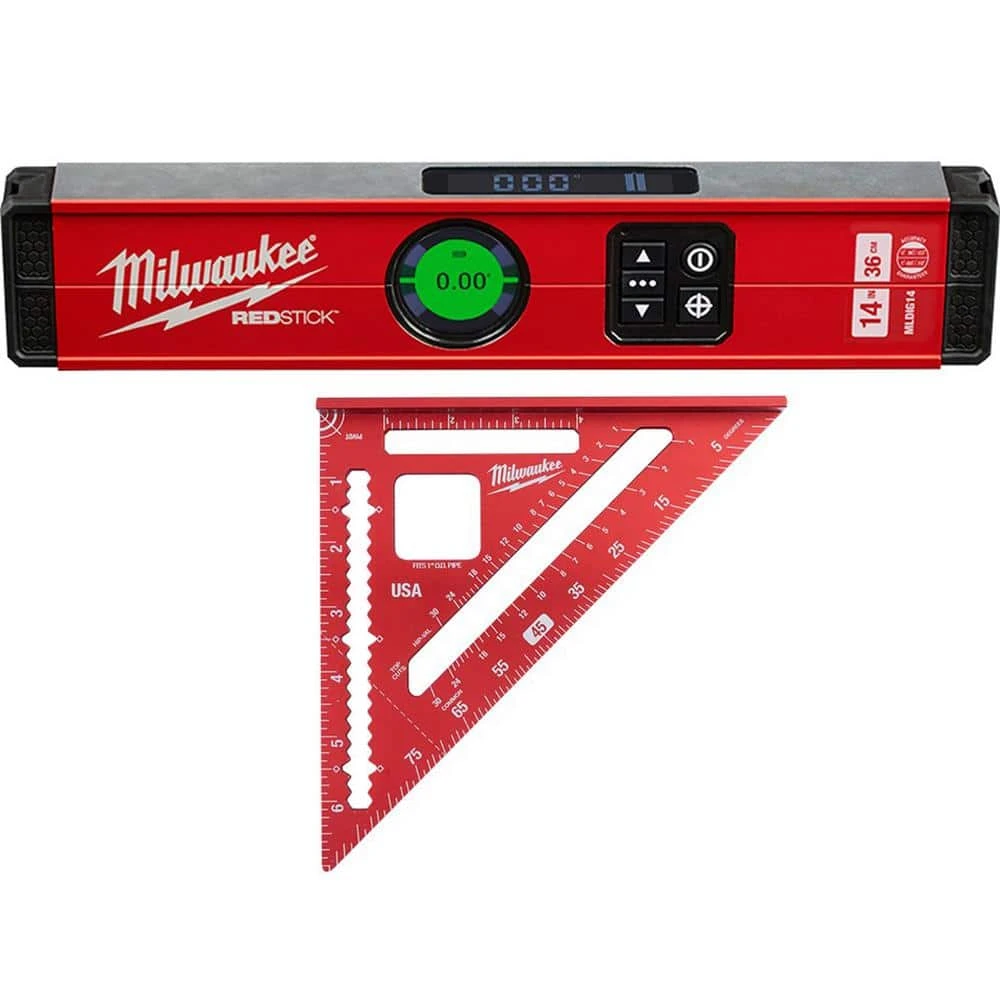Milwaukee 14 in. REDSTICK Digital Box Level with Pin-Point Measurement Technology and 7 in. Rafter Square 1 Milwaukee 14 in. REDSTICK Digital Box Level with Pin-Point Measurement Technology and 7 in. Rafter Square