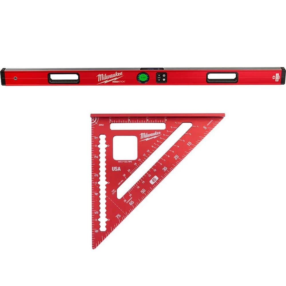 Milwaukee 48 in. REDSTICK Digital Box Level with Pin-Point Measurement Technology and 7 in. Rafter Square 1 Milwaukee 48 in. REDSTICK Digital Box Level with Pin-Point Measurement Technology and 7 in. Rafter Square