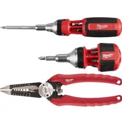 Milwaukee 9-in-1 Ratcheting Multi-Bit Screwdriver with 8-in-1 Compact Ratcheting Multi-Bit Screwdriver and 6-in-1 Wire Pliers