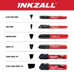 Milwaukee INKZALL Black Fine Point Jobsite Permanent Marker (4-Pack) -Hand Tools Sales Store milwaukee pens pencils markers 48 22 3104 40 1000