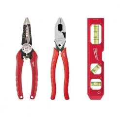 Milwaukee Lineman's Pliers, Torpedo Level and Wire Strippers Hand Tool Set (3-Piece)
