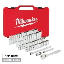 Milwaukee 1/4 in. Drive SAE/Metric Ratchet and Socket Mechanics Tool Set (50-Piece)