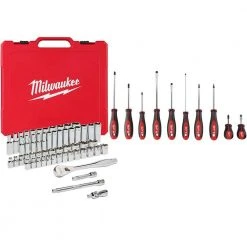 Milwaukee 3/8 in. Drive SAE/Metric Ratchet and Socket Mechanics Tool Set with Screwdriver Set (66-Piece)