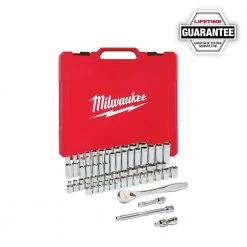 Milwaukee 3/8 in. Drive SAE/Metric Ratchet and Socket Mechanics Tool Set with 3/8 in. Drive 5 in. Stubby Ratchet (57-Piece) -Hand Tools Sales Store milwaukee ratchet socket sets 48 22 9008 48 22 9036 31 1000