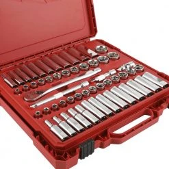 Milwaukee 3/8 in. Drive SAE/Metric Ratchet and Socket Mechanics Tool Set with 3/8 in. Drive 5 in. Stubby Ratchet (57-Piece) -Hand Tools Sales Store milwaukee ratchet socket sets 48 22 9008 48 22 9036 66 1000
