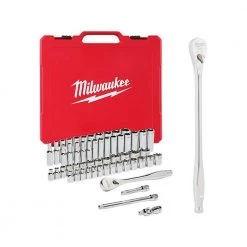 Milwaukee 3/8 in. Drive SAE/Metric Ratchet and Socket Mechanics Tool Set with 3/8 in. Drive 12 in. Extended Ratchet (57-Piece)