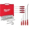 Milwaukee 3/8 in. Drive SAE/Metric Ratchet and Socket Mechanics Tool Set with Hook and Pick Set and Pry Bar Set (66-Piece)