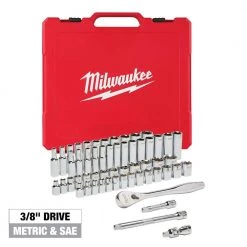 Milwaukee 3/8 in. Drive SAE/Metric Ratchet and Socket Mechanics Tool Set (56-Piece)
