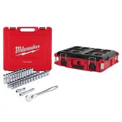 Milwaukee 1/2 in. Drive SAE/Metric Ratchet and Socket Mechanics Tool Set (47-Piece) with PACKOUT 22 in. Tool Box