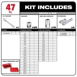Milwaukee 1/2 in. Drive SAE/Metric Ratchet and Socket Mechanics Tool Set with 1/2 in. Drive 18 in. Extended Ratchet (48-Piece) -Hand Tools Sales Store milwaukee ratchet socket sets 48 22 9010 48 22 9050 e1 1000