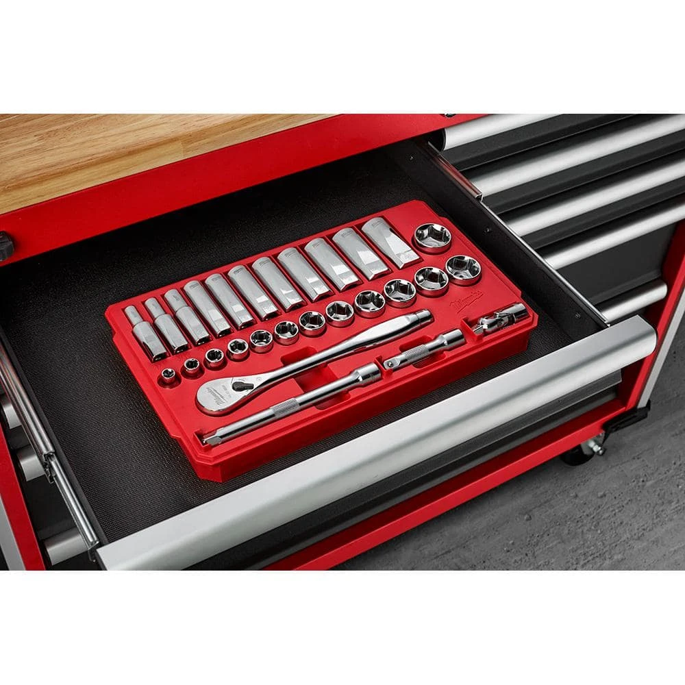Milwaukee 3/8 in. Drive SAE Ratchet and Socket Mechanics Tool Set (28-Piece) 8 Milwaukee 3/8 in. Drive SAE Ratchet and Socket Mechanics Tool Set (28-Piece) - Image 8