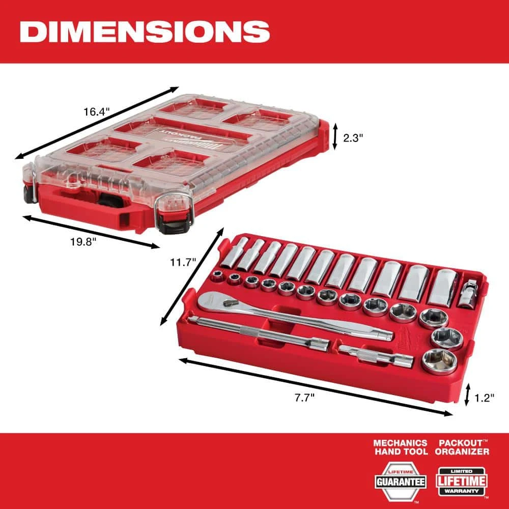 Milwaukee 3/8 in. Drive SAE Ratchet and Socket Mechanics Tool Set and SHOCKWAVE Driver Bit Set with PACKOUT Cases (128-Piece) 5 Milwaukee 3/8 in. Drive SAE Ratchet and Socket Mechanics Tool Set and SHOCKWAVE Driver Bit Set with PACKOUT Cases (128-Piece) - Image 5