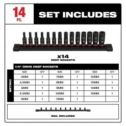 Milwaukee SHOCKWAVE 1/4 in. Drive Metric Deep Well 6 Point Impact Socket Set (14-Piece) -Hand Tools Sales Store milwaukee ratchet socket sets 49 66 7003 40 1000