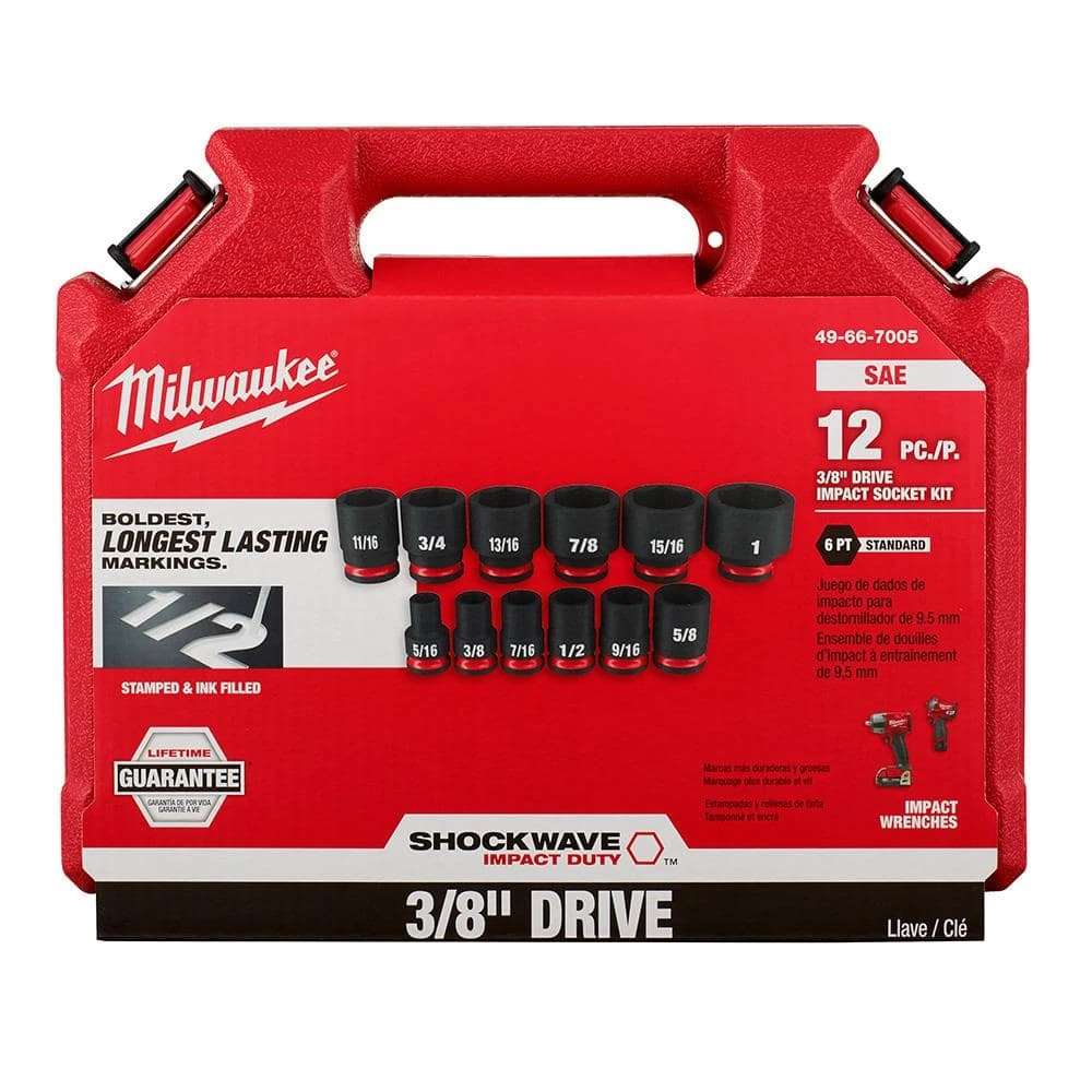 Milwaukee SHOCKWAVE 3/8 in. Drive SAE 6 Point Impact Socket Set (12-Piece) 7 Milwaukee SHOCKWAVE 3/8 in. Drive SAE 6 Point Impact Socket Set (12-Piece) - Image 7