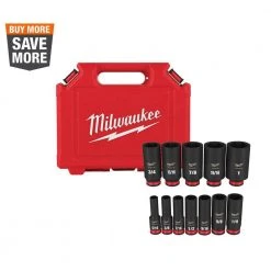 Milwaukee SHOCKWAVE 3/8 in. Drive Deep Well 6 Point Impact Socket Set (12-Piece)